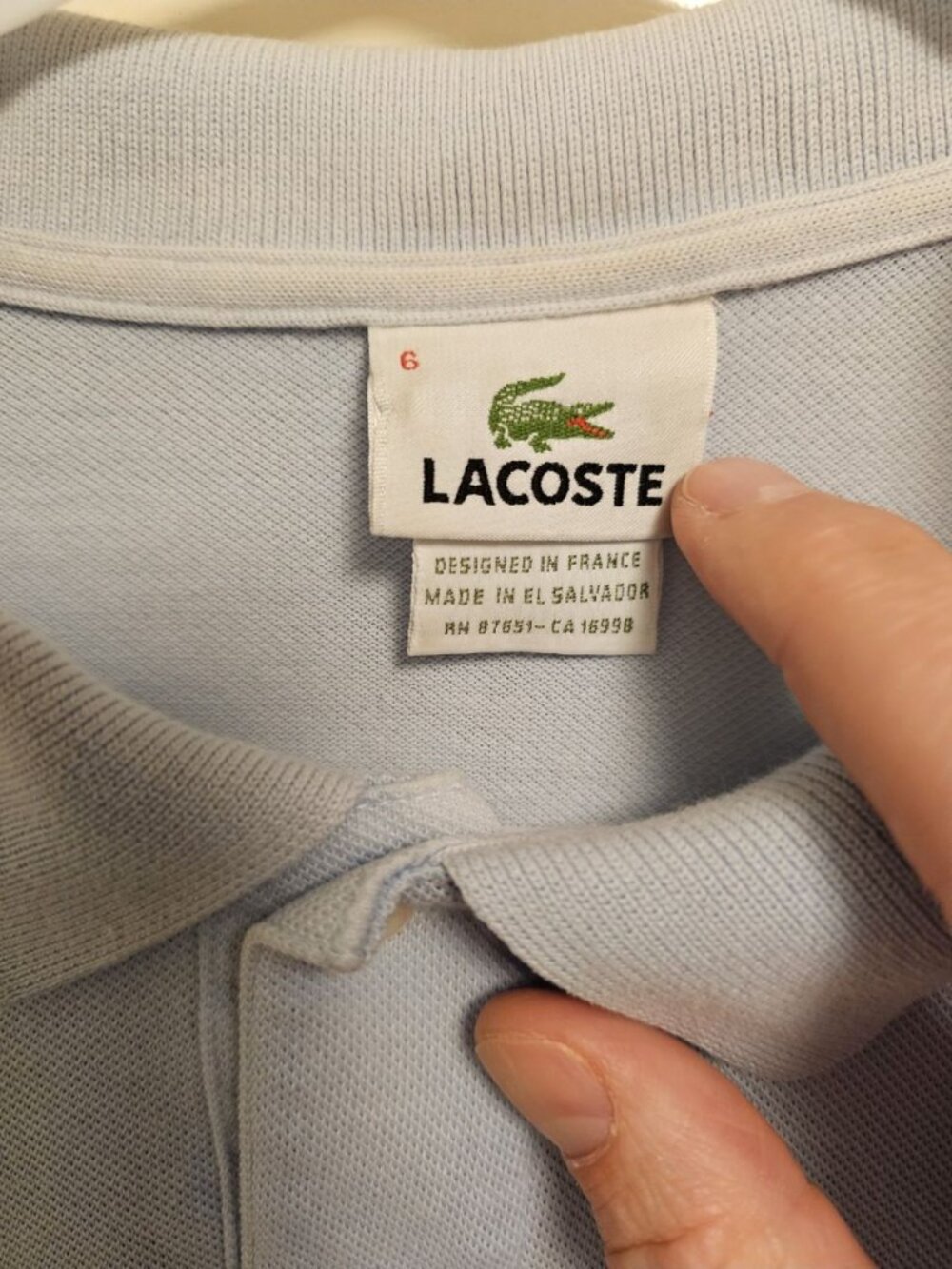 Lacoste Men Size 6 US L/XL Polo Light Blue Cotton Solid Iconic Investment Rare - Picture 4 of 7